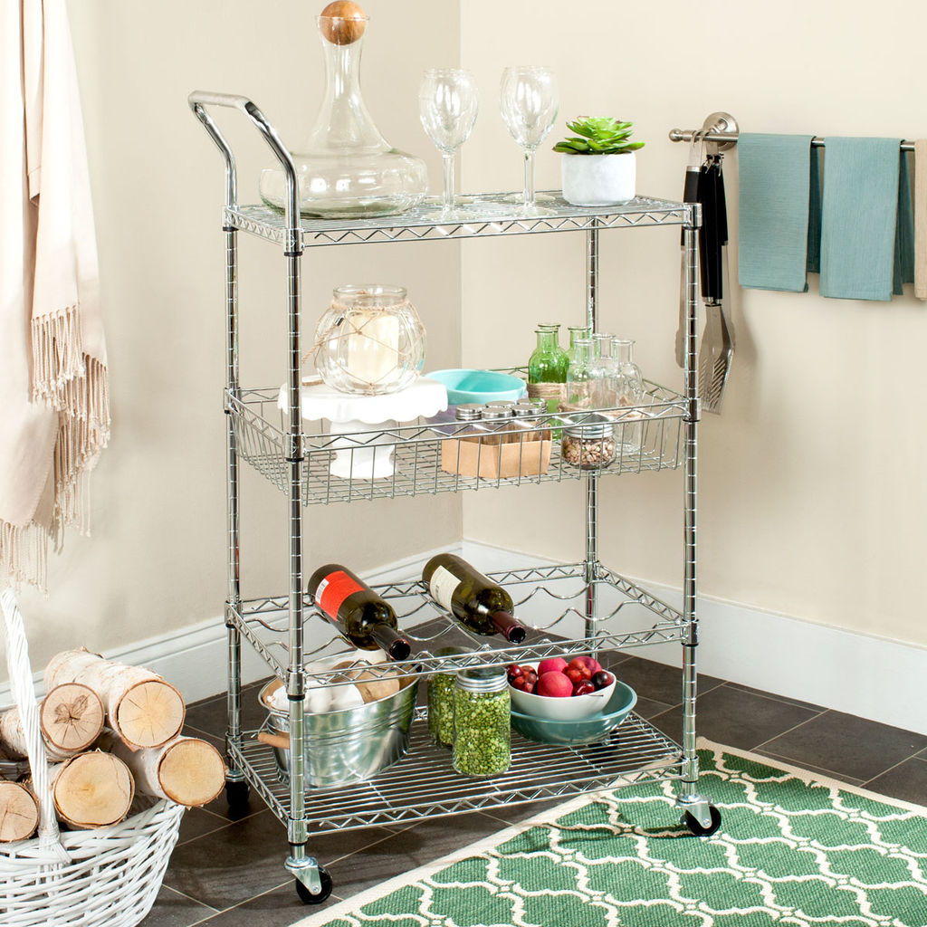 Carmen 4 Tier Chrome Wire Adjustable Cart, 23.62" X 39.3"