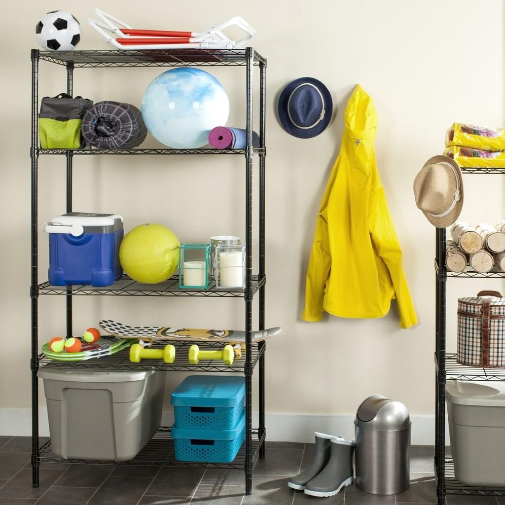 Preview image for Alpha 5 Tier Chrome Wire Shelving (35 In W X 18 In D X 71 In H), 35.7" X 71", Black