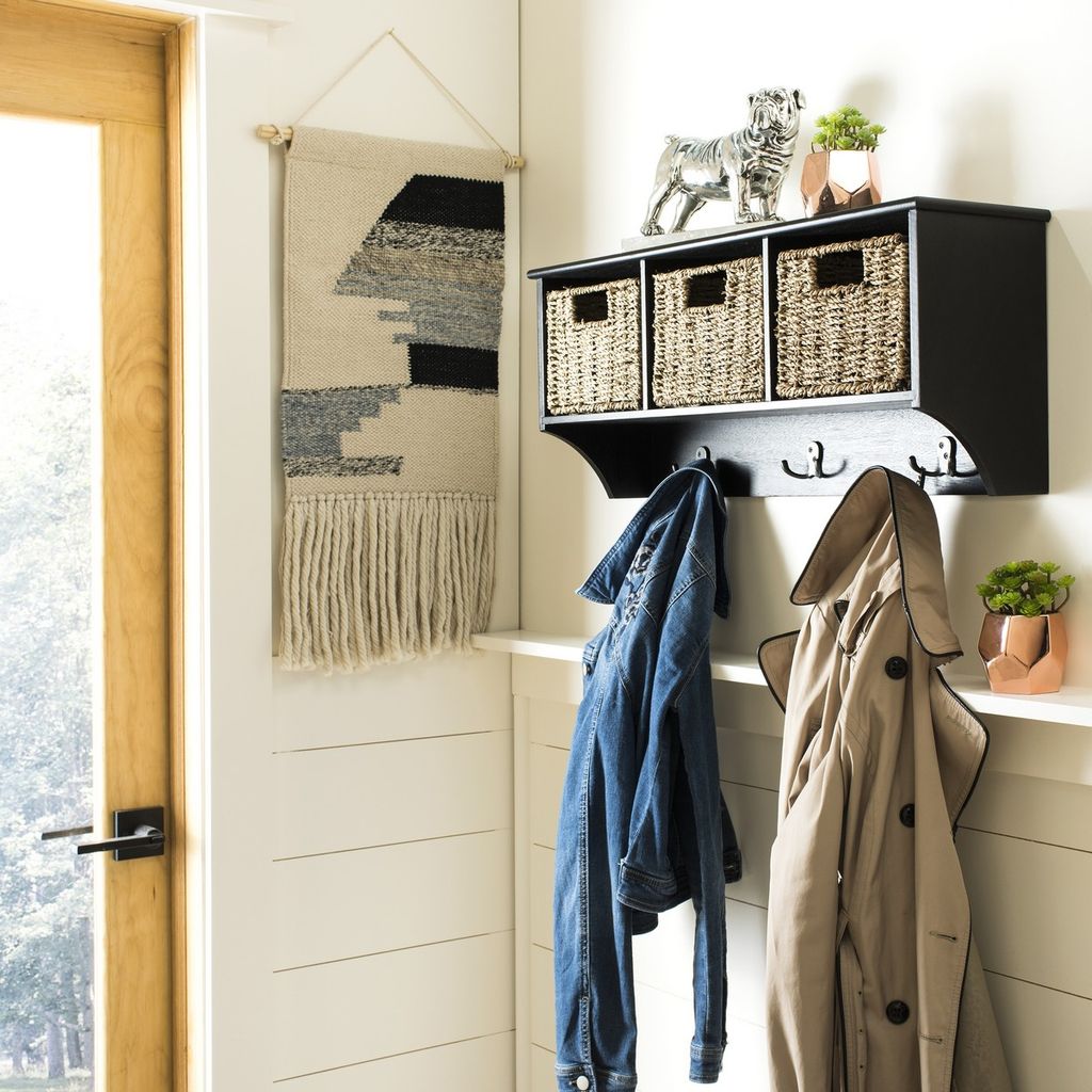 Finley Hanging 3 Basket Wall Rack, 28" X 12", Black