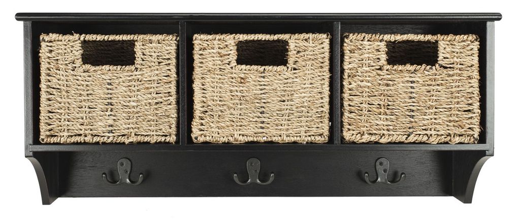Finley Hanging 3 Basket Wall Rack, 28" X 12", Black