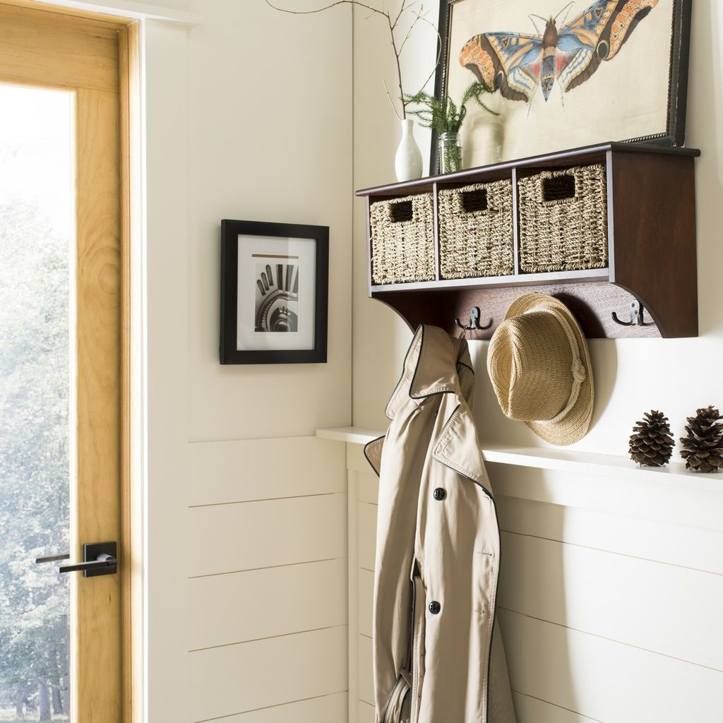 Finley Hanging 3 Basket Wall Rack, 28" X 12", Cherry