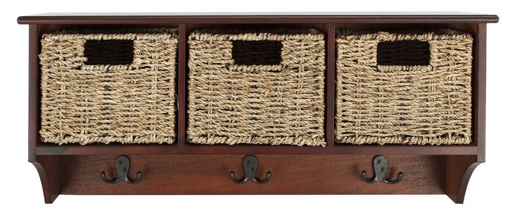 Finley Hanging 3 Basket Wall Rack, 28" X 12", Cherry