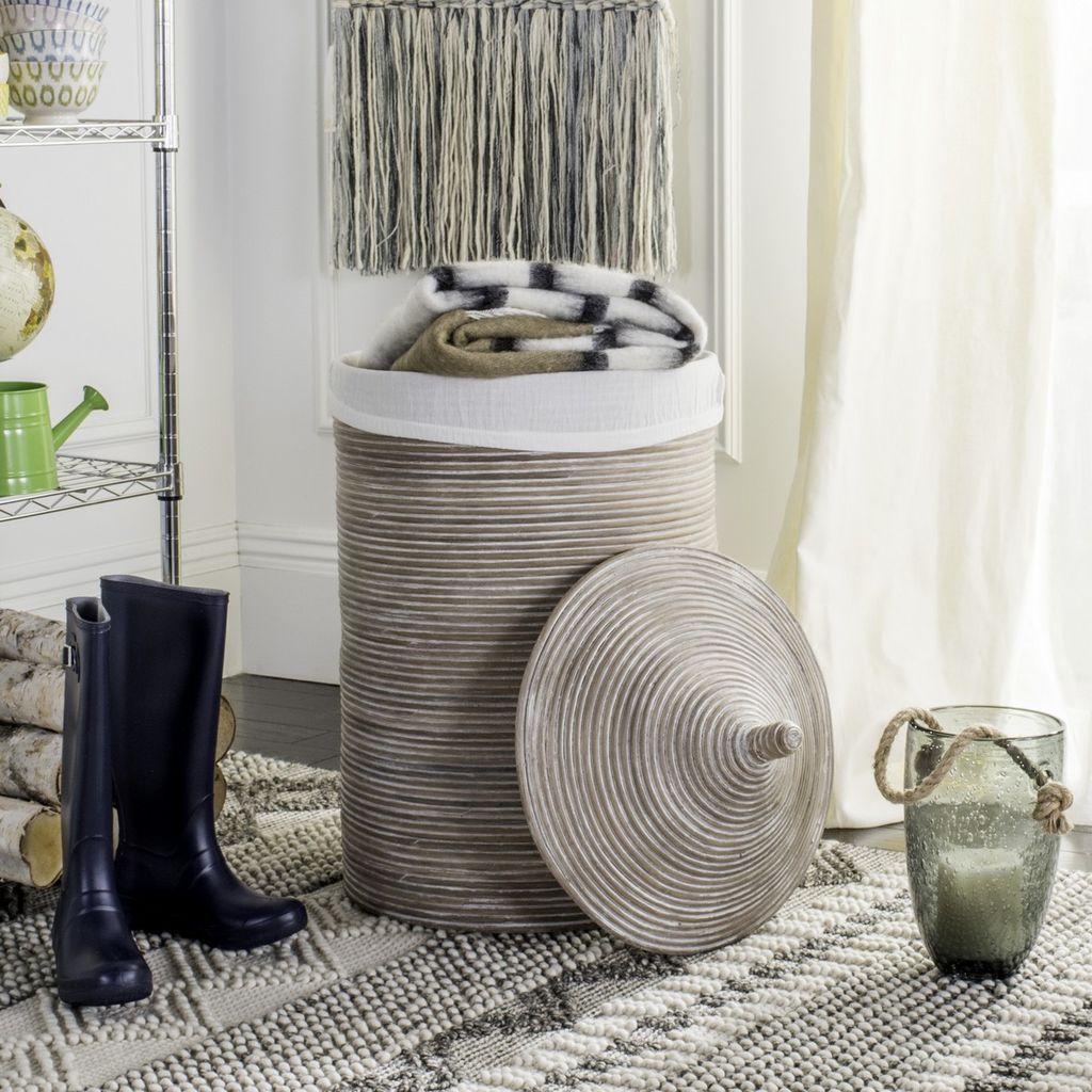 Wellington Rattan Storage Hamper With Liner, 19.5" X 33.07", Grey