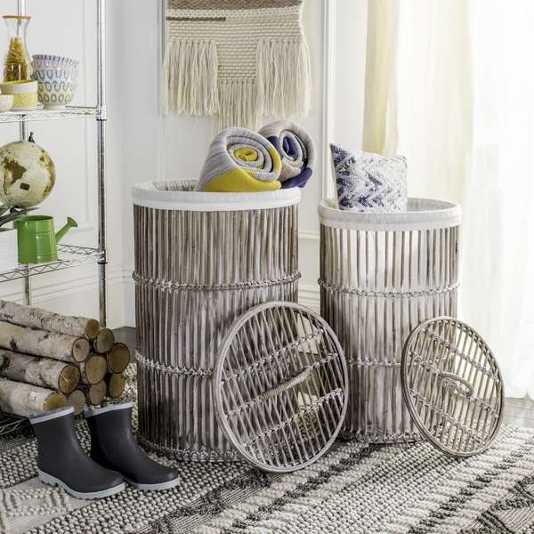 Libby Rattan Storage Hamper With Liner, 17.7" X 29.5", White