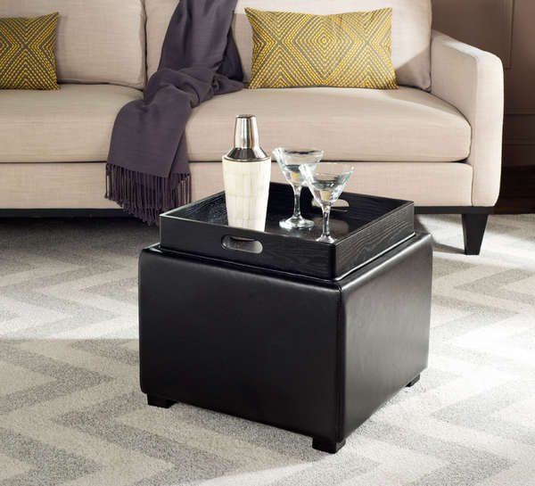 Bobbi Tray Storage Ottoman, 18" X 17", Black/Java