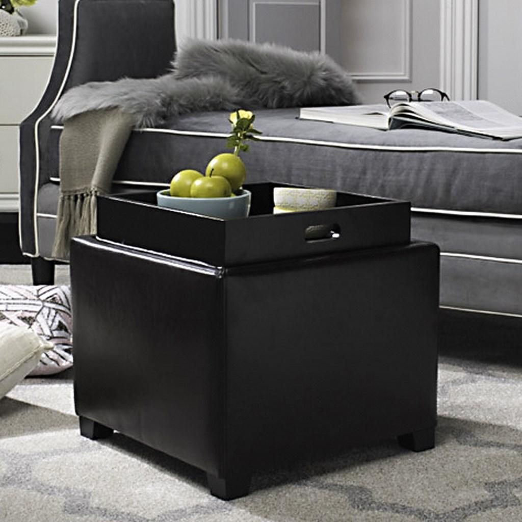 Bobbi Tray Storage Ottoman, 18" X 17", Brown/Java