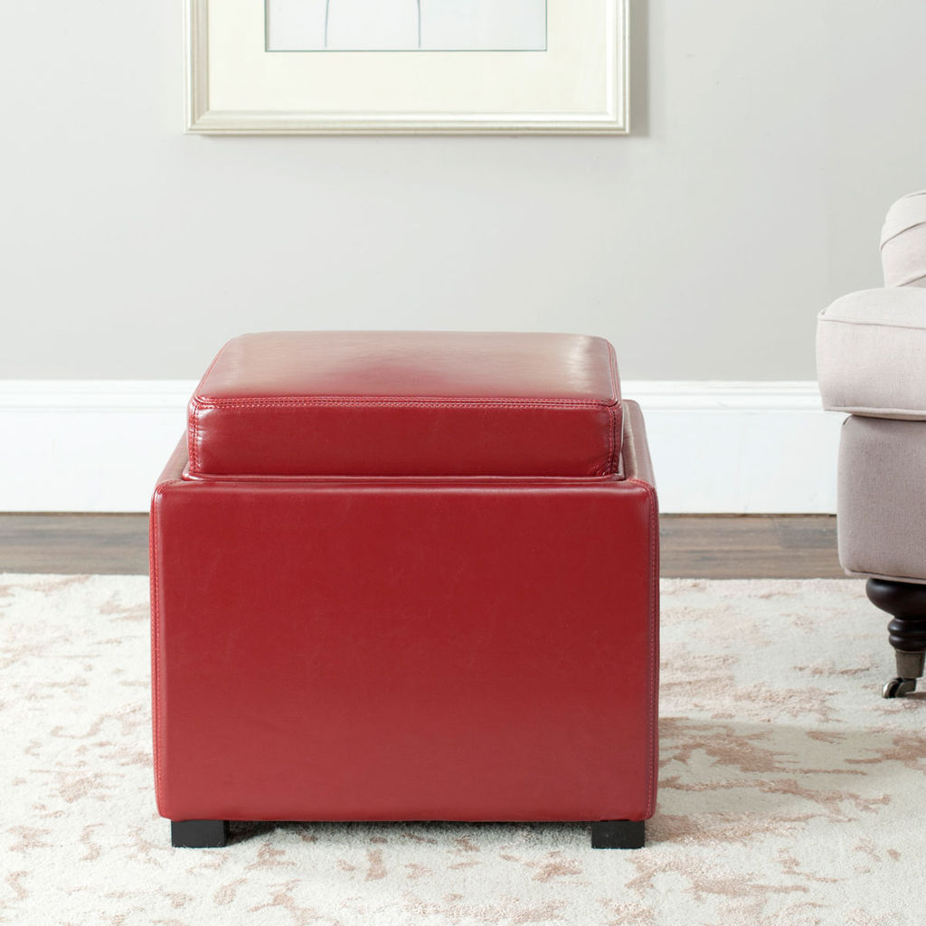 Bobbi Tray Storage Ottoman, 18" X 17", Red/Java