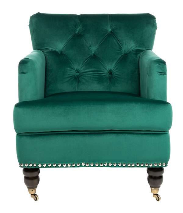 Colin Tufted Club Chair, 28" X 32.7", Emerald/Espresso