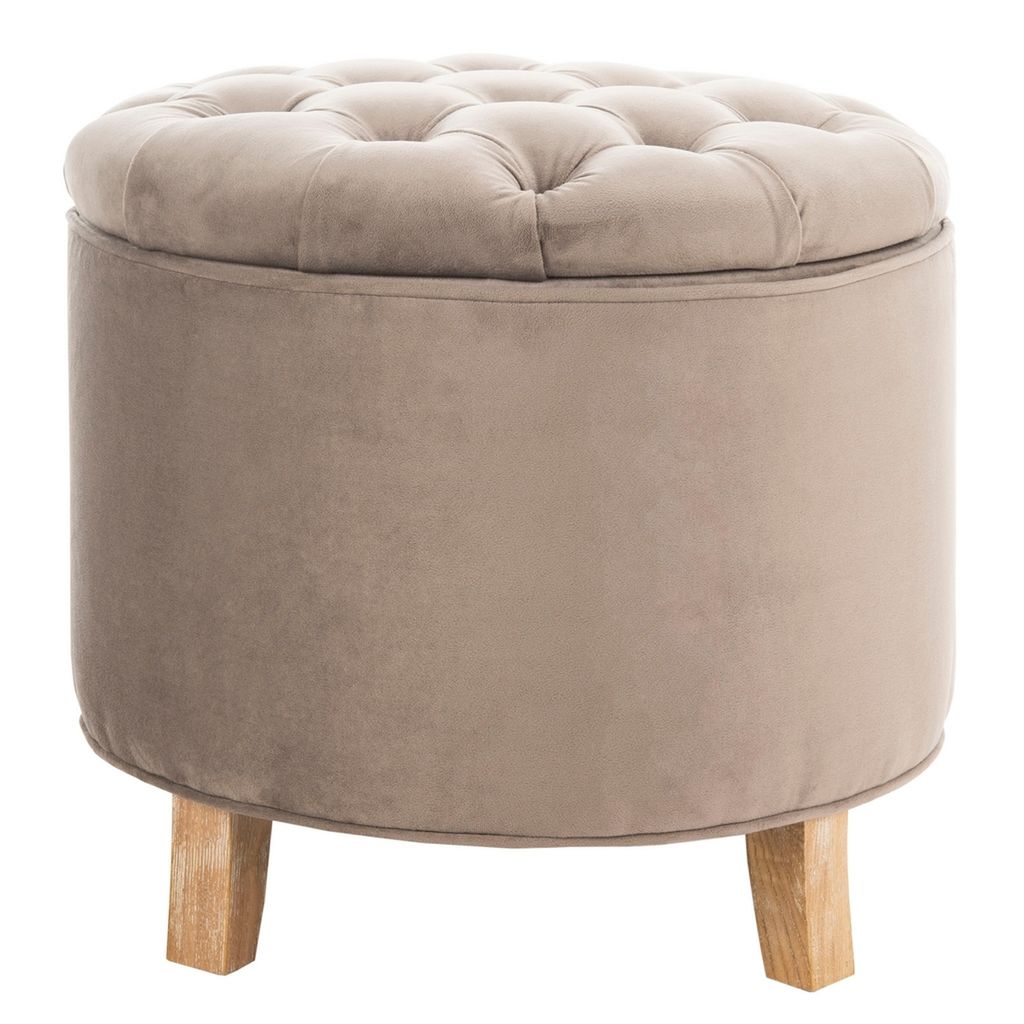 Preview image for Amelia Tufted Storage Ottoman, 20.8" X 19.6", Mushroom, Pickled Oak Legs