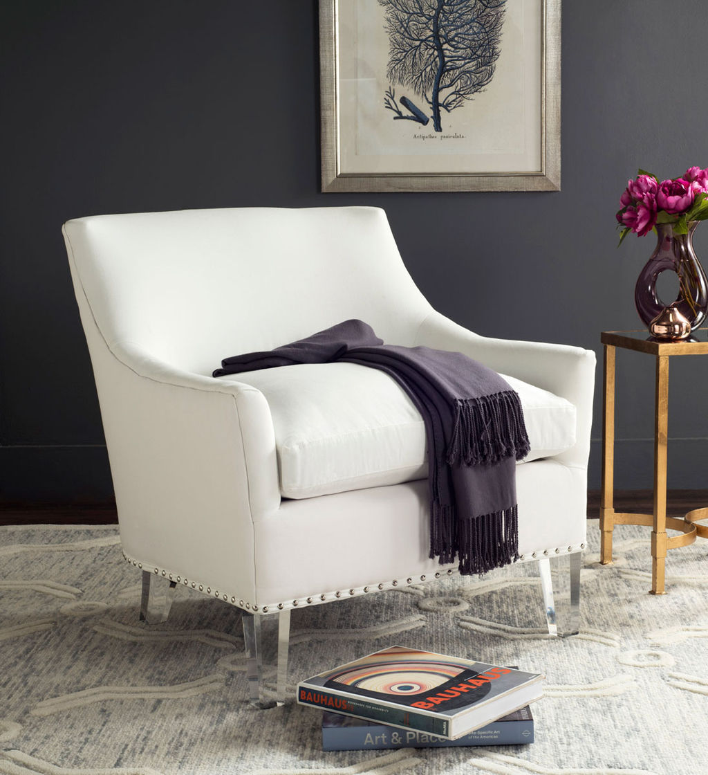 Hollywood Glam Tufted Acrylic White Club Chair W/ Silver Nail Heads, 31.3" X 31.9"