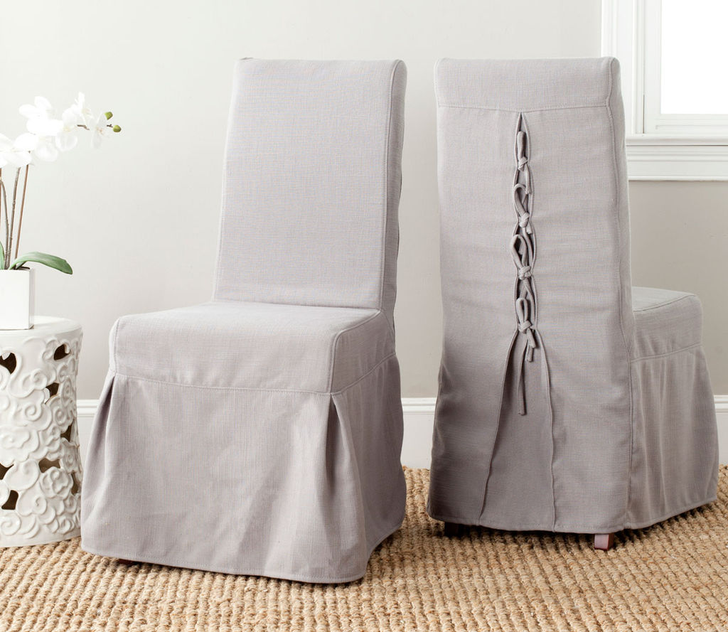Adrianna 19''H Linen Slipcsover Chair, Set Of 2, 18.7" X 39.5", Arctic Grey/Cherry Mahogany