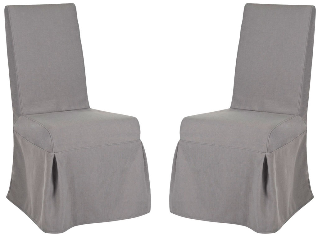 Adrianna 19''H Linen Slipcsover Chair, Set Of 2, 18.7" X 39.5", Arctic Grey/Cherry Mahogany