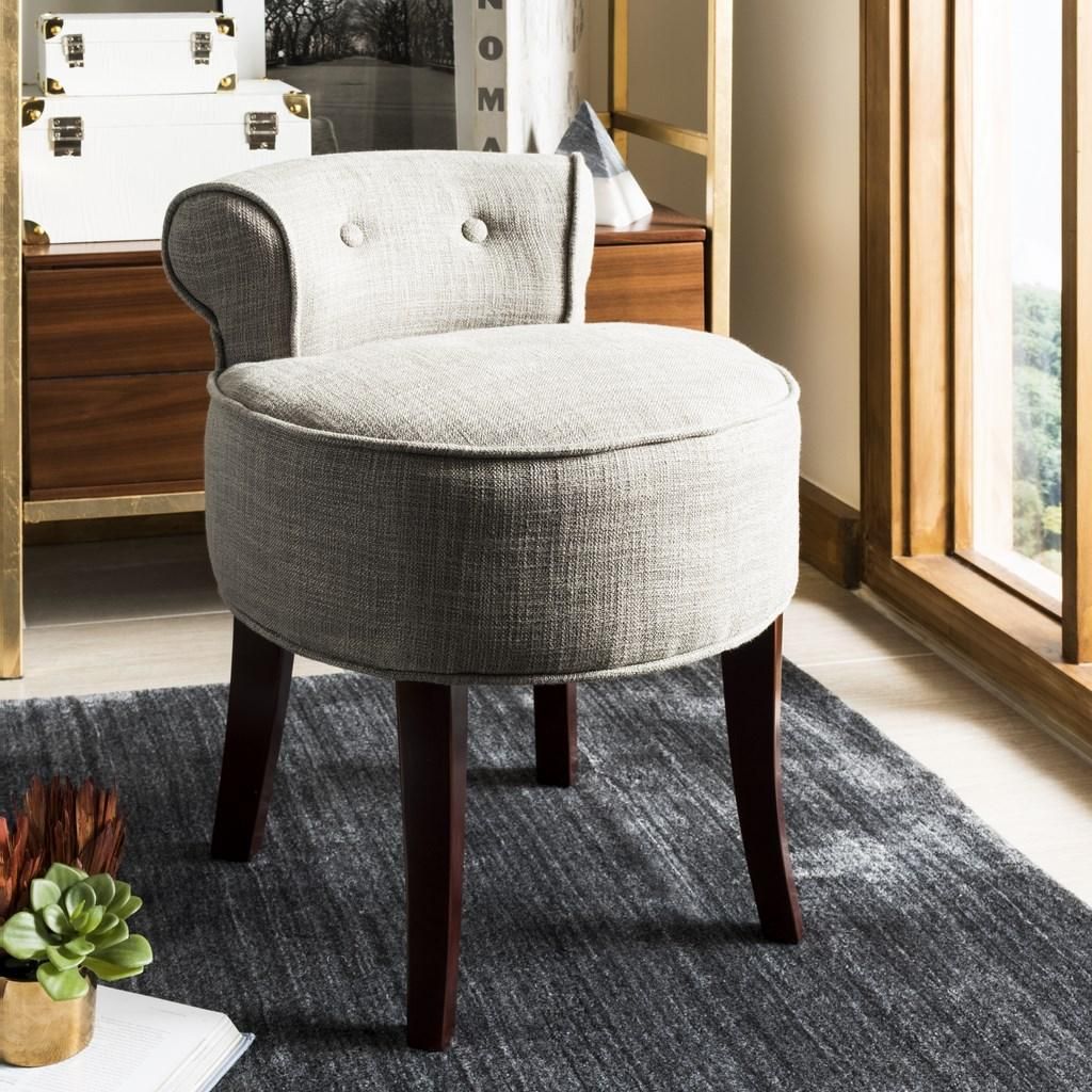 Georgia Vanity Stool, 17.9" X 22.8", Stone/Cherry Mahogany