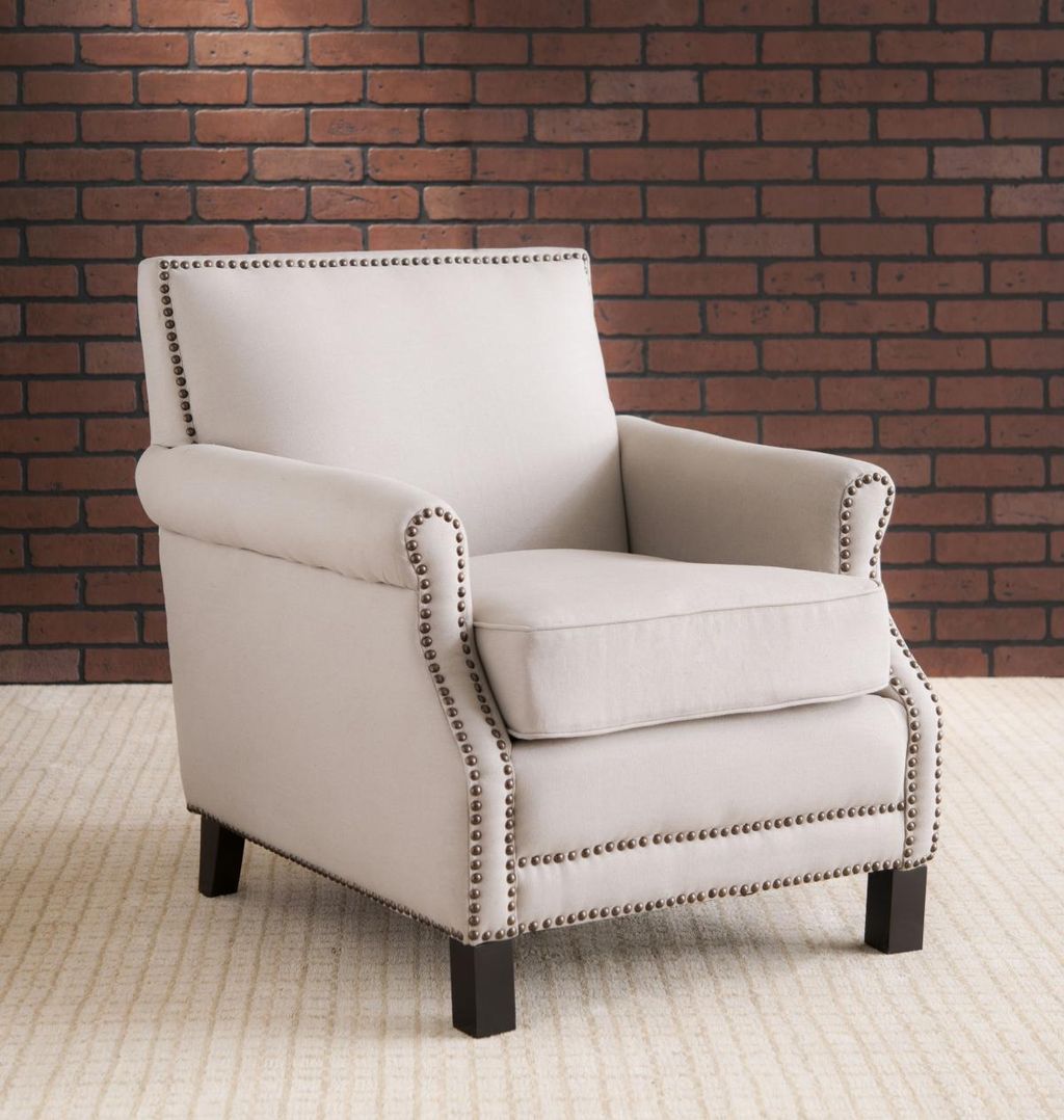 Easton Club Chair - Brass Nail Heads, 28.3" X 31.7", Taupe/Java