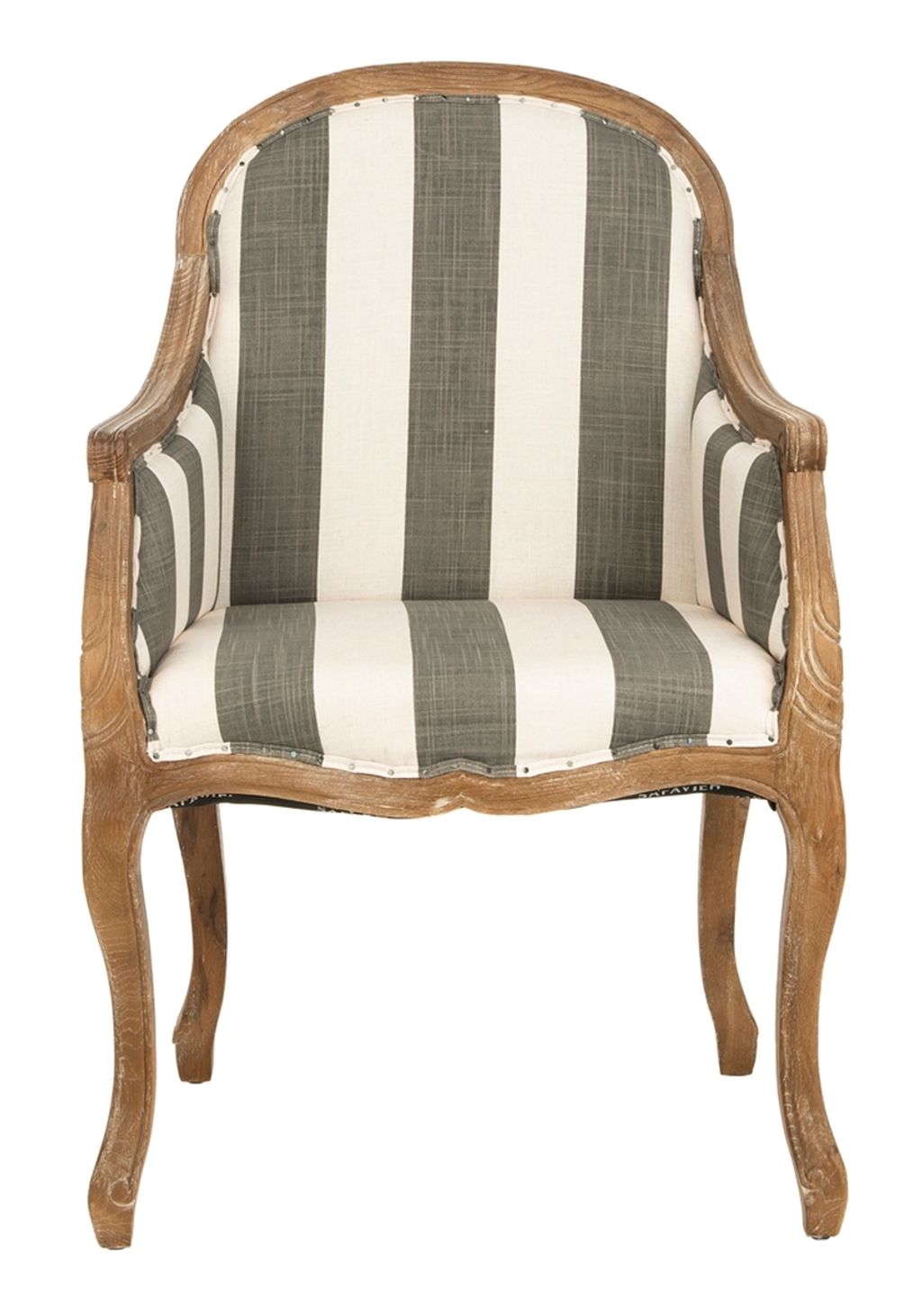 Esther Arm Chair With Awning Stripes - Flat Black Nail Heads, 25.2" X 37.4"