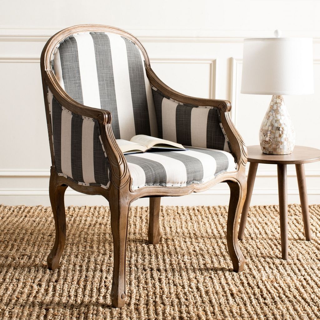Esther Arm Chair With Awning Stripes - Flat Black Nail Heads, 25.2" X 37.4"