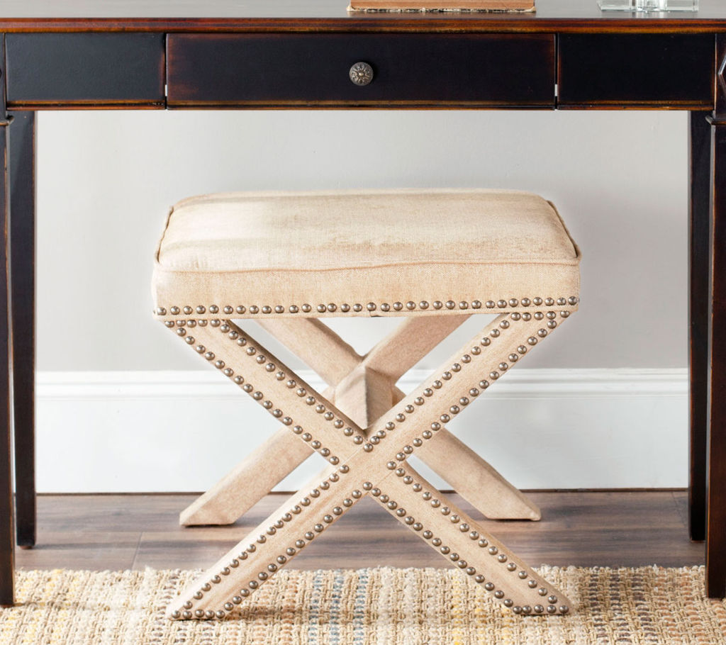 Palmer Ottoman - Silver Nail Heads, 21.5" X 19", Taupe