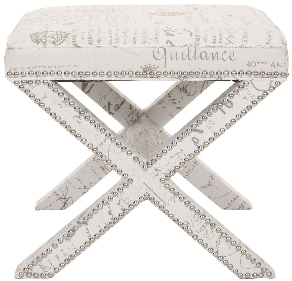 Palmer Ottoman - Silver Nail Heads, 21.5" X 19", Multi/Beige