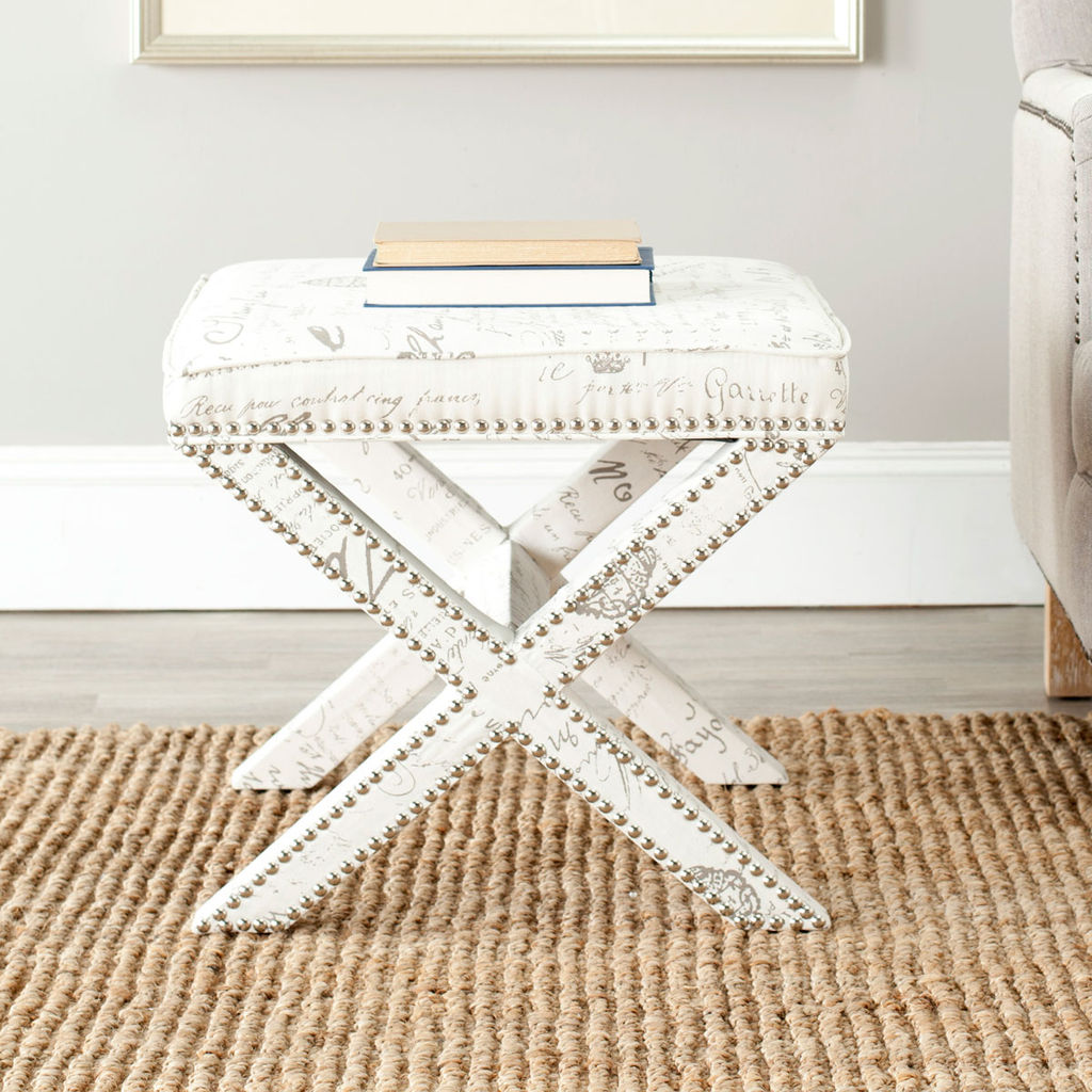Palmer Ottoman - Silver Nail Heads, 21.5" X 19", Multi/Beige