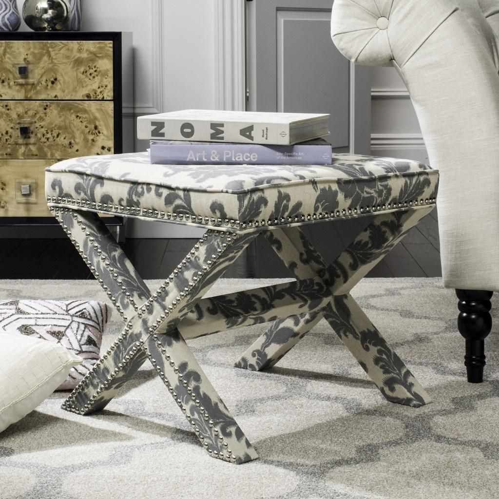 Palmer Ottoman - Silver Nail Heads, 21.5" X 19", Slate/Beige