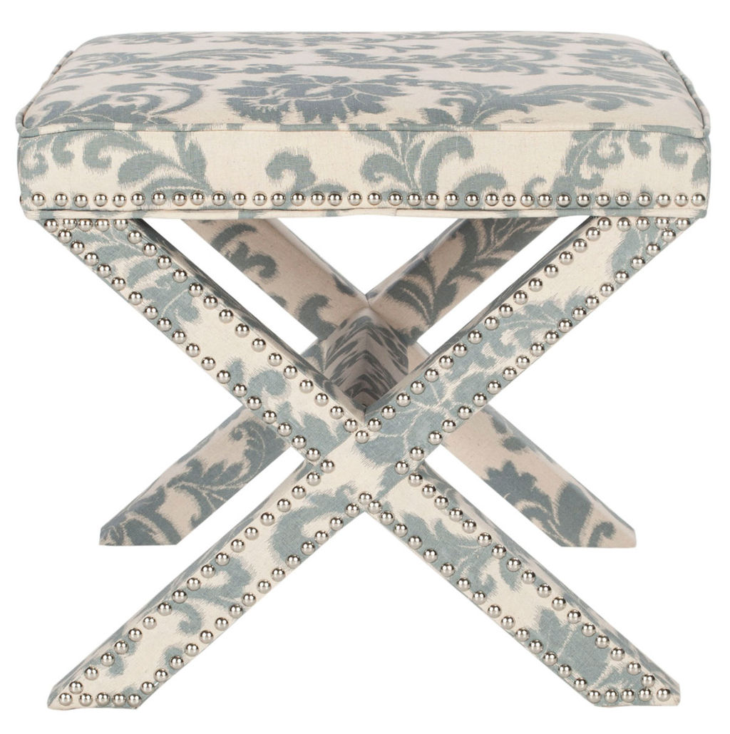 Palmer Ottoman - Silver Nail Heads, 21.5" X 19", Slate/Beige