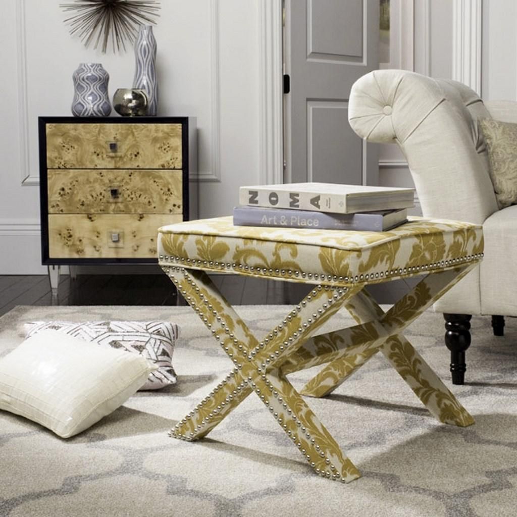 Palmer Ottoman - Silver Nail Heads, 21.5" X 19", Maize/Beige