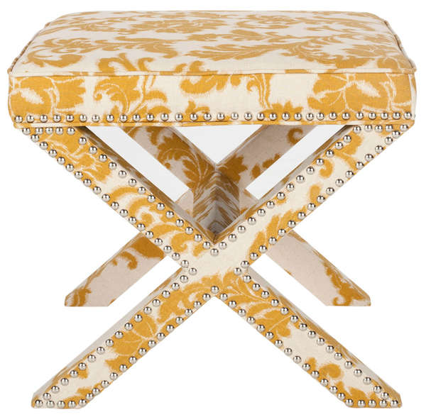 Palmer Ottoman - Silver Nail Heads, 21.5" X 19", Maize/Beige