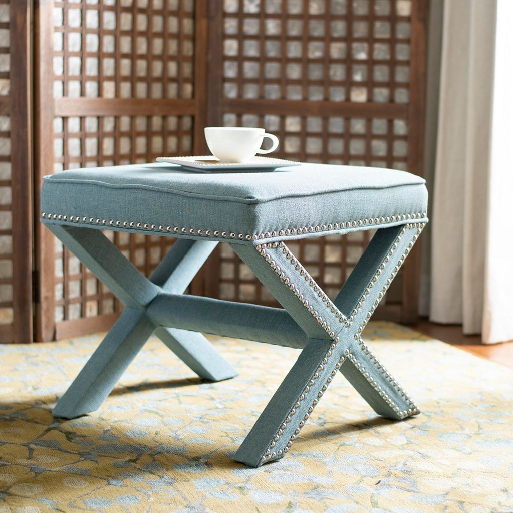 Palmer Ottoman - Silver Nail Heads, 21.5" X 19", Sky Blue