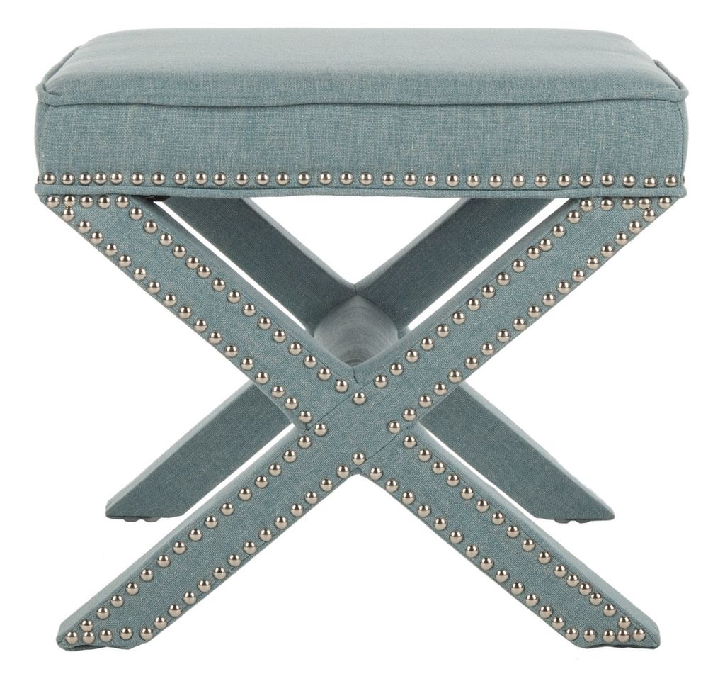 Palmer Ottoman - Silver Nail Heads, 21.5" X 19", Sky Blue
