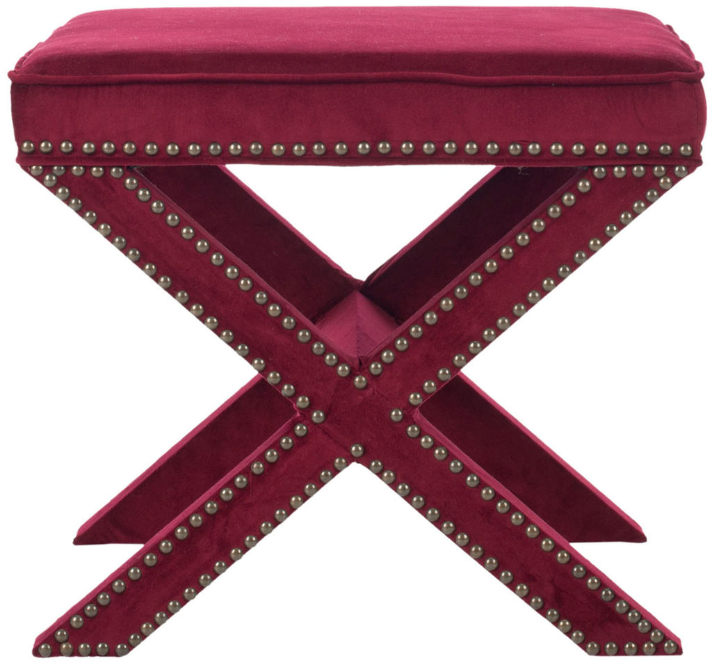 Palmer Ottoman - Brass Nail Heads, 21.5" X 19", Red Velvet