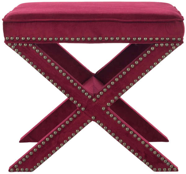 Palmer Ottoman - Brass Nail Heads, 21.5" X 19", Red Velvet