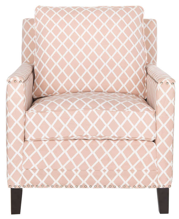 Buckler Club Chair - Silver Nail Heads, 28.5" X 38.2", Peach Pink/White
