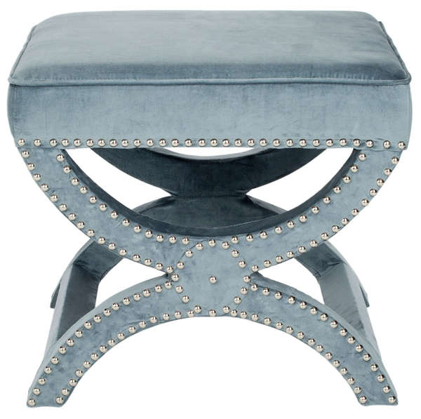 Mystic Ottoman - Silver Nail Heads, 21.3" X 19.3", Blue