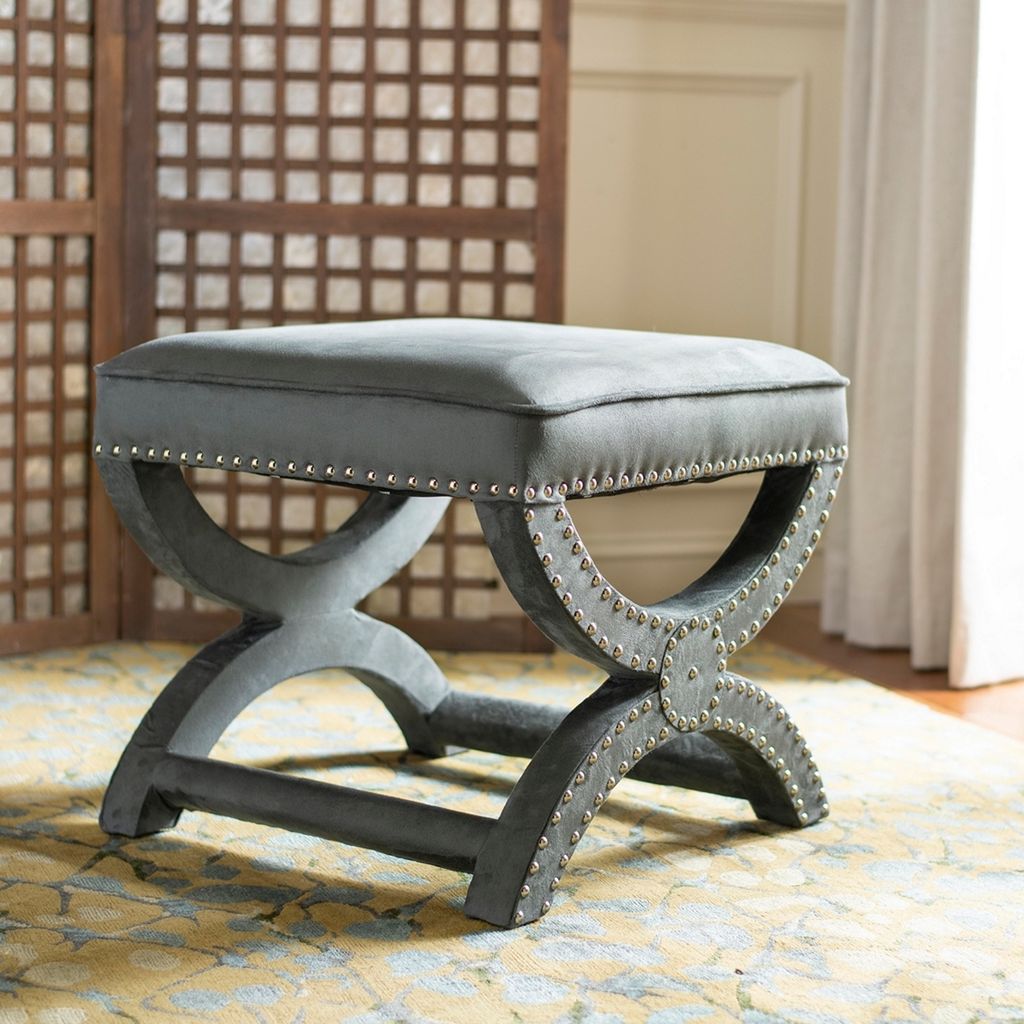 Ottoman - Silver Nail Heads, 21.3" X 19.3", Grey
