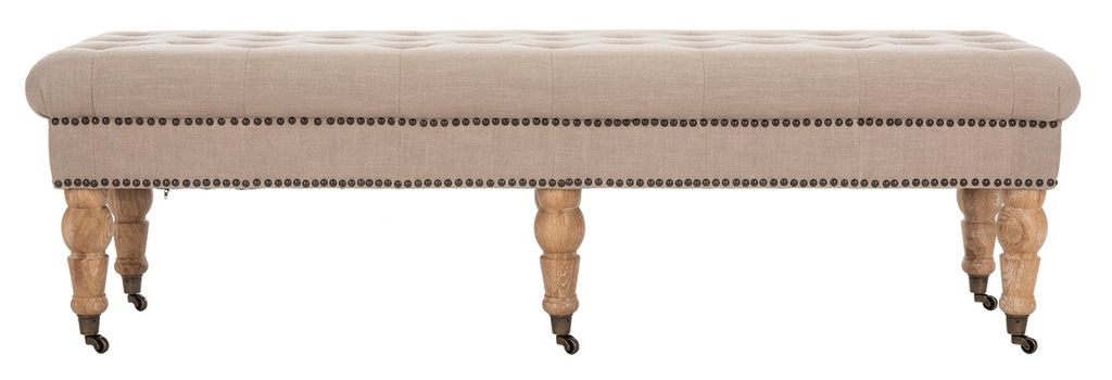 Preview image for Barney Tufted Bench - Brass Nail Heads, 63" X 18.3", True Taupe