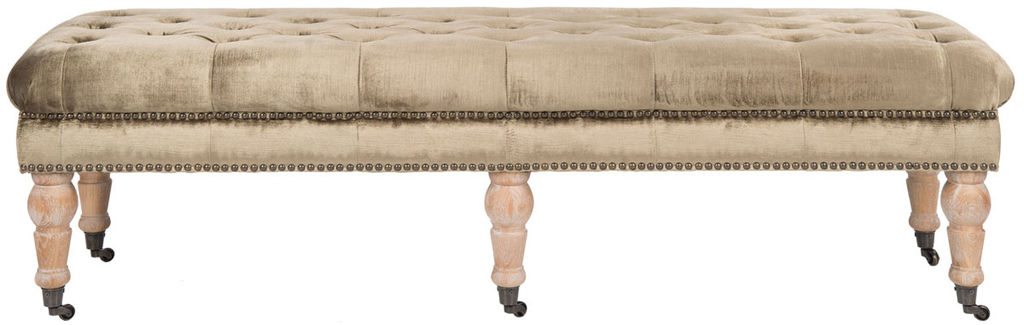 Barney Tufted Bench - Brass Nail Heads, 63" X 18.3", Antique Sage