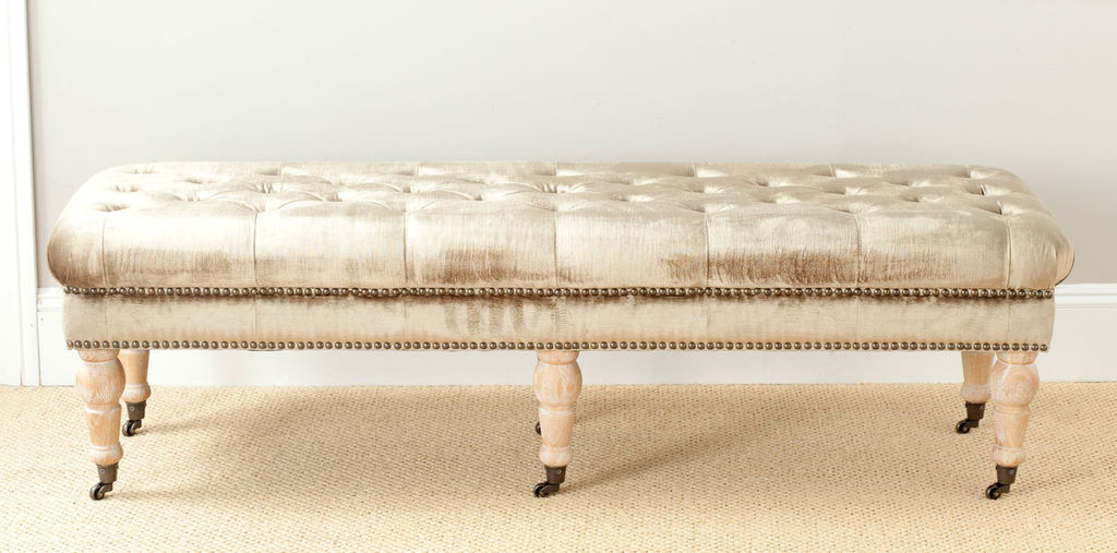 Barney Tufted Bench - Brass Nail Heads, 63" X 18.3", Antique Sage