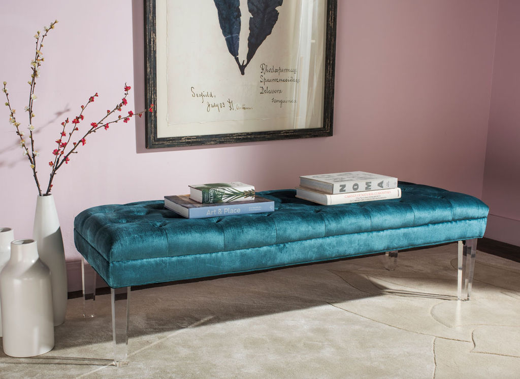 Plush Bench, 62.6" X 18.1", Cyan
