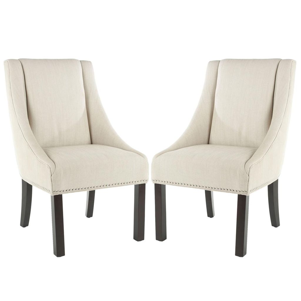 Preview image for Morris 20''H Sloping Arm Dining Chair, Set Of 2, Silver Nail Heads, 23.2" X 39.4", Beige W/ Espresso Legs