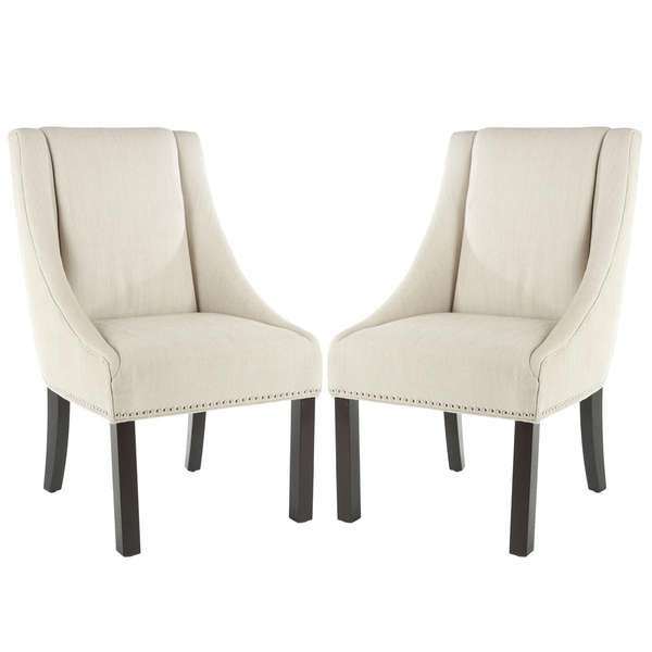 Morris 20''H Sloping Arm Dining Chair, Set Of 2, Silver Nail Heads, 23.2" X 39.4", Beige W/ Espresso Legs