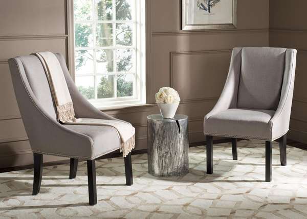 Morris 20''H Sloping Arm Dining Chair, Set Of 2 - Silver Nail Heads, 23.2" X 39.4", Oyster Grey