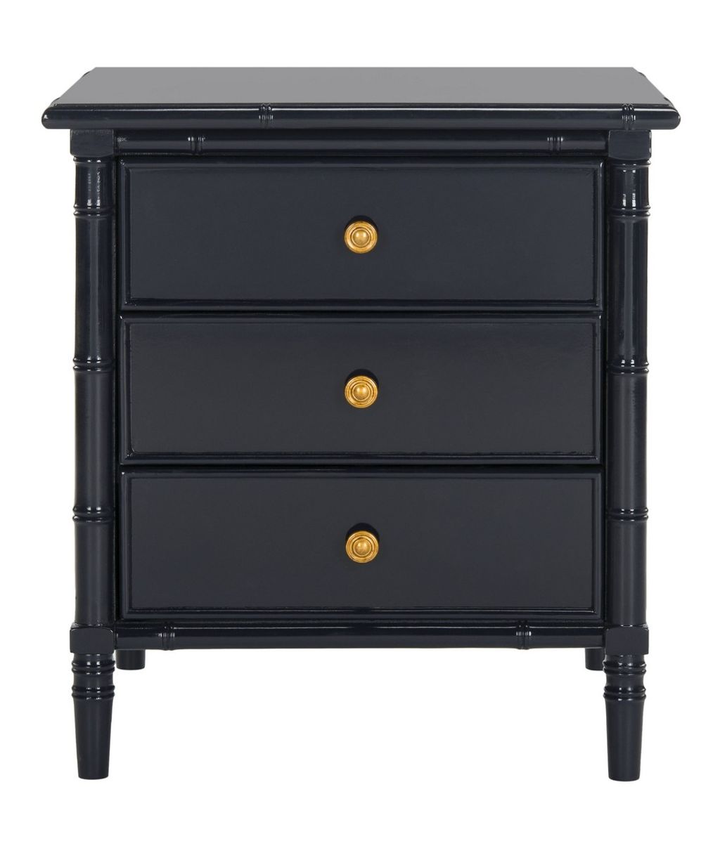 Preview image for Mina Modern Coastal 3 Drawer 25" H Bamboo Nightstand, 23" X 25.22", Navy