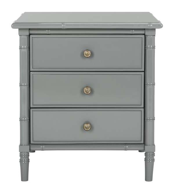 Mina Modern Coastal 3 Drawer 25" H Bamboo Nightstand, 23" X 25.22", Grey