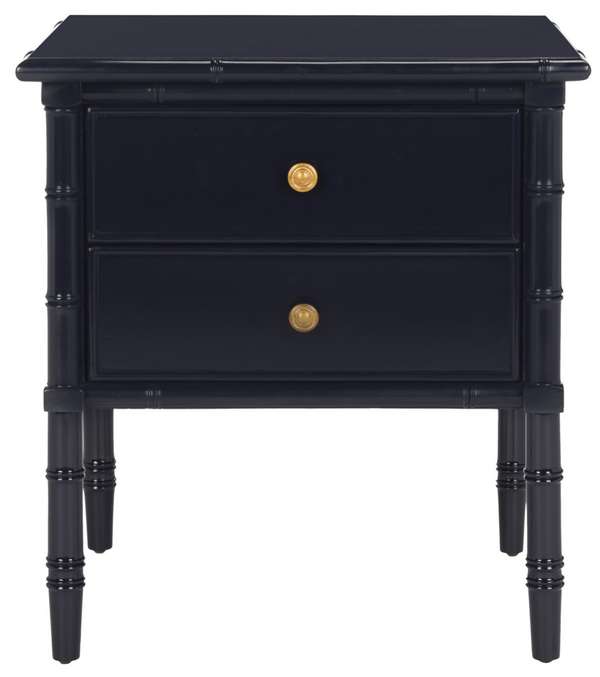 Mina Modern Coastal 2 Drawer 25" H Bamboo Nightstand, 23" X 25.22", Navy