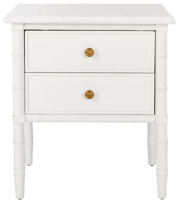Mina Modern Coastal 2 Drawer 25" H Bamboo Nightstand, 23" X 25.22", White