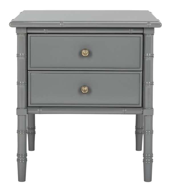 Mina Modern Coastal 2 Drawer 25" H Bamboo Nightstand, 23" X 25.22", Grey