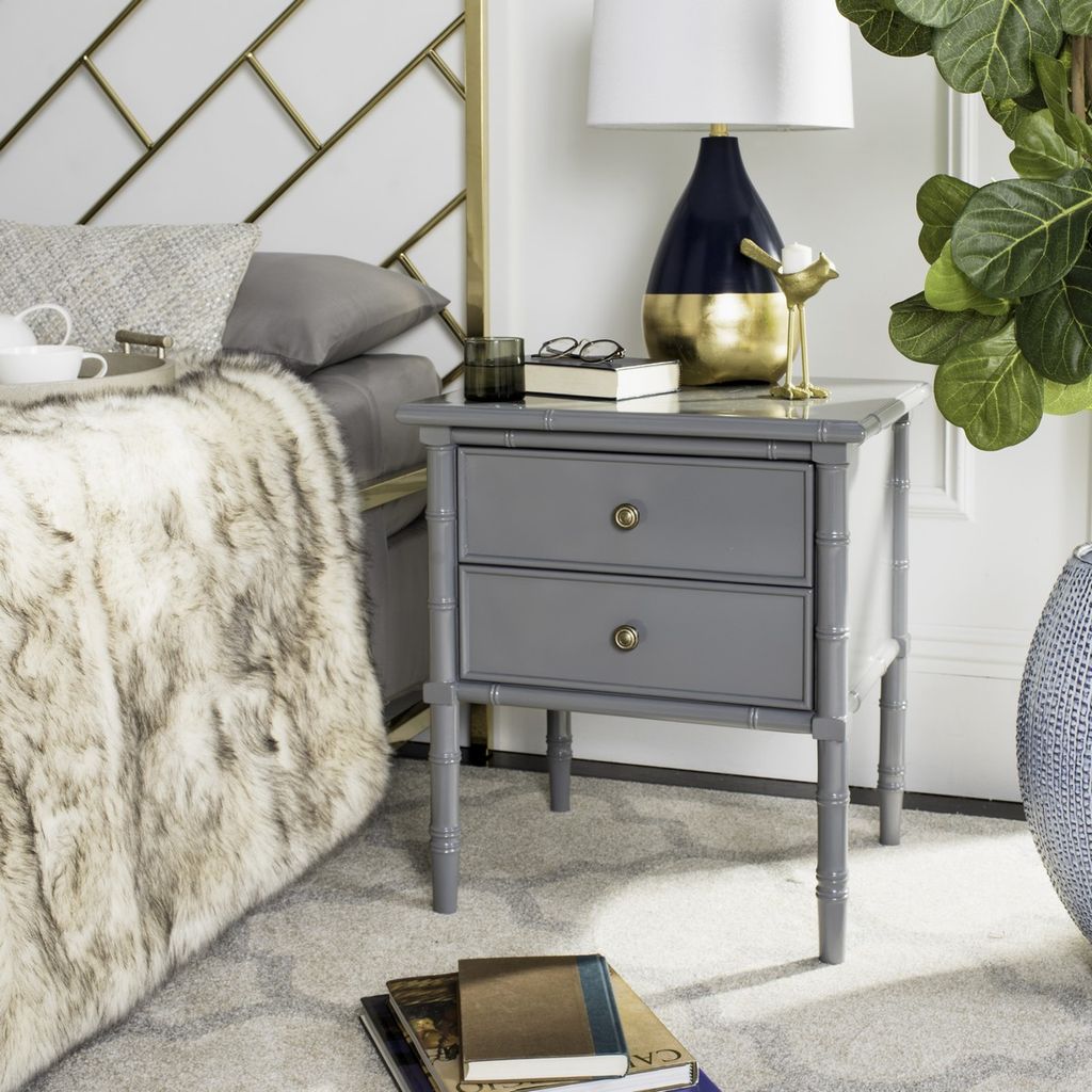Mina Modern Coastal 2 Drawer 25" H Bamboo Nightstand, 23" X 25.22", Grey