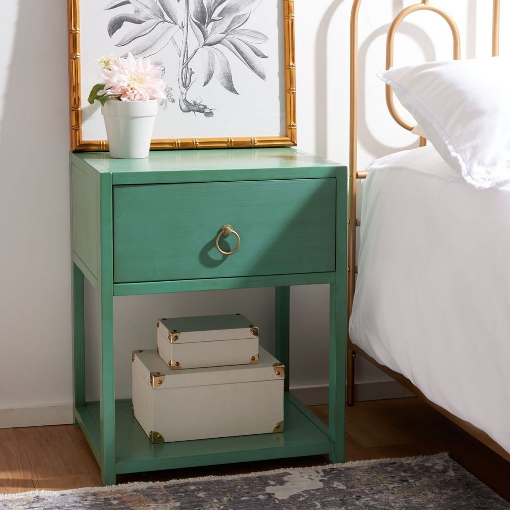 Yudi 1 Drawer 1 Shelf Nightstand, 21" X 26", Turquoise