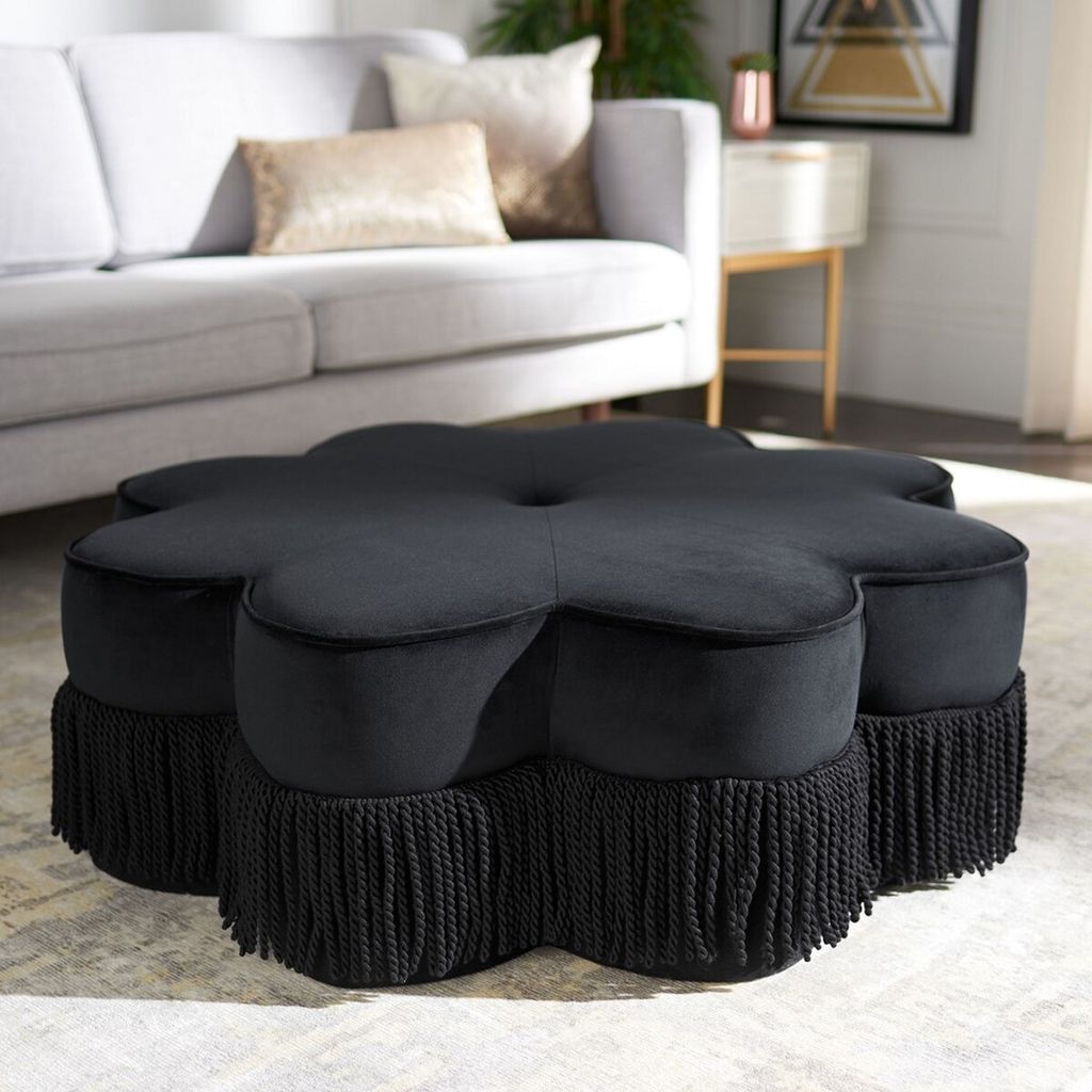 Tanith Flower Ottoman, 40.9" X 14.4", Black