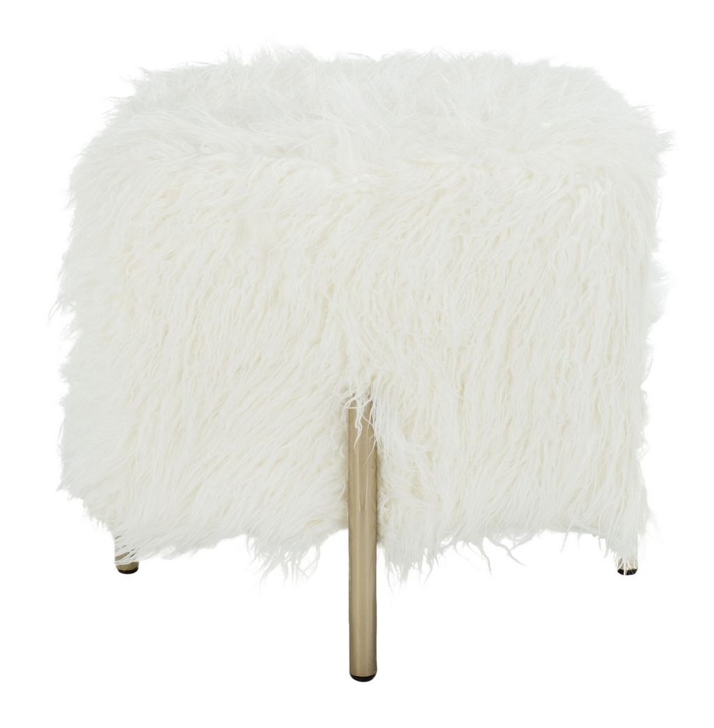 Momina Faux Fur Square Ottoman, 20.5" X 18.75"